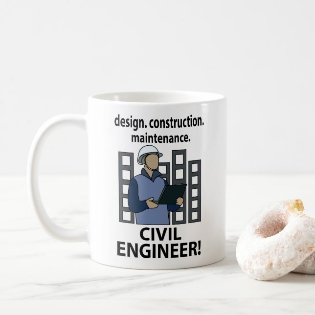 Taza De Café Ingeniero Civil Diseño Construcción Ingeniero Civi (Con donut)