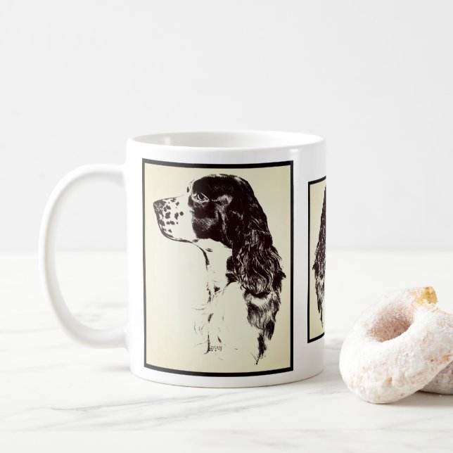 Taza De Café Inglés Springer Spaniel Vintage Art (Con donut)