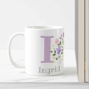 Taza De Café Ingrid de nombre inicial más con flores