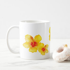 Taza De Café Inhibisco amarillo hawaiano floral acuarela
