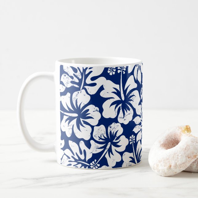 Taza De Café Inhibisco blanco desgastado tropical (Con donut)