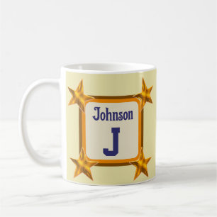 Taza De Café Inicial de apellido estrella dorada elegante Monog