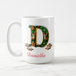 Taza De Café Inicial de monograma personalizado D Feliz Navidad