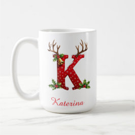 Taza De Café Inicial de monograma personalizado K Feliz Navidad