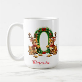 Taza De Café Inicial de monograma personalizado O Feliz Navidad
