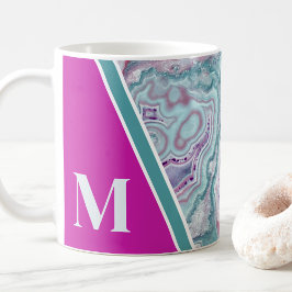 Taza De Café Inicial de monograma rosa personalizado teal