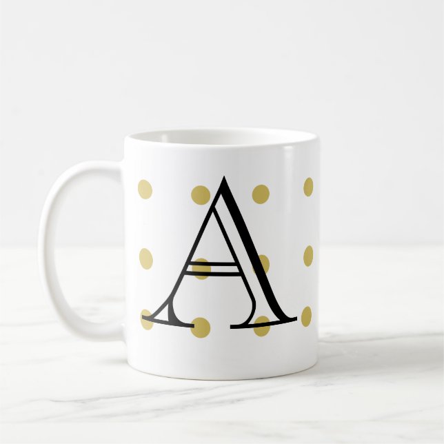 Taza De Café Inicial, dorado punto de polka, moderno, moderno (Izquierda)