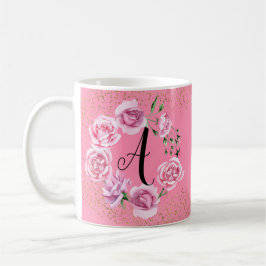 Taza De Café Inicial femenina rosada con clase de los rosas