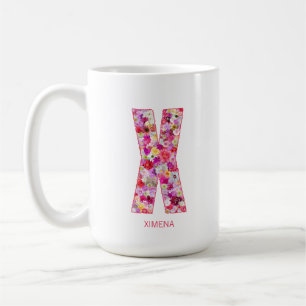 Taza De Café Inicial personalizada Letra floral X monograma