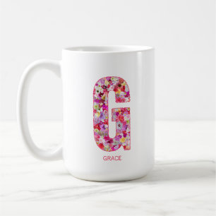 Taza De Café Inicial personalizada   Monograma de letra floral 