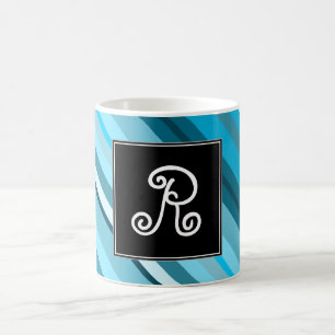 Taza De Café Inicial + Rayas azules/del trullo/de la aguamarina