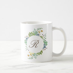 Taza De Café Inicial suculenta de la acuarela el   del jardín