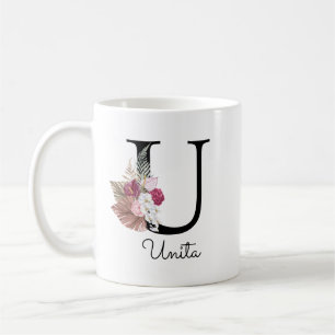 Taza De Café Inicial U Floral Rosa Monograma