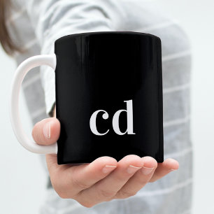 Taza De Café Iniciales de monograma blanco negro simple moderno