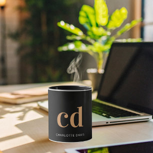 Taza De Café Iniciales de monograma de oro negro minimalista mo