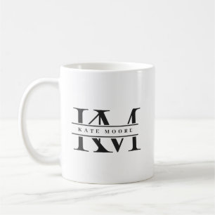 Taza De Café Iniciales de Monograma Modernas Negro Blanco Profe