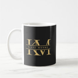 Taza De Café Iniciales de Monograma Modernas Negro Oro Profesio