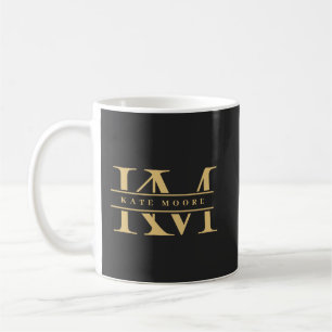 Taza De Café Iniciales de Monograma Modernas Negro Oro Profesio
