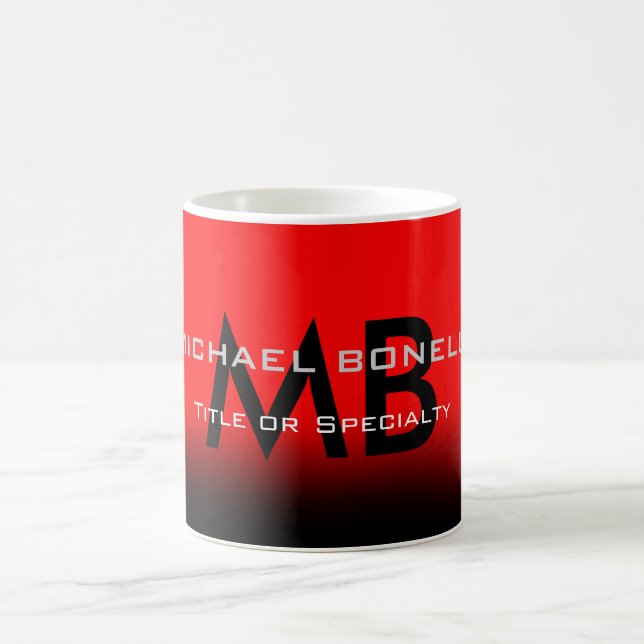Taza De Café Iniciales de monograma negro rojo moderno (Centro)