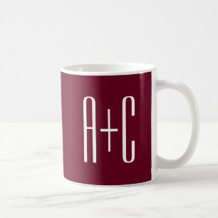 Taza De Café Iniciales de parejas simples   Blanco y burdeos