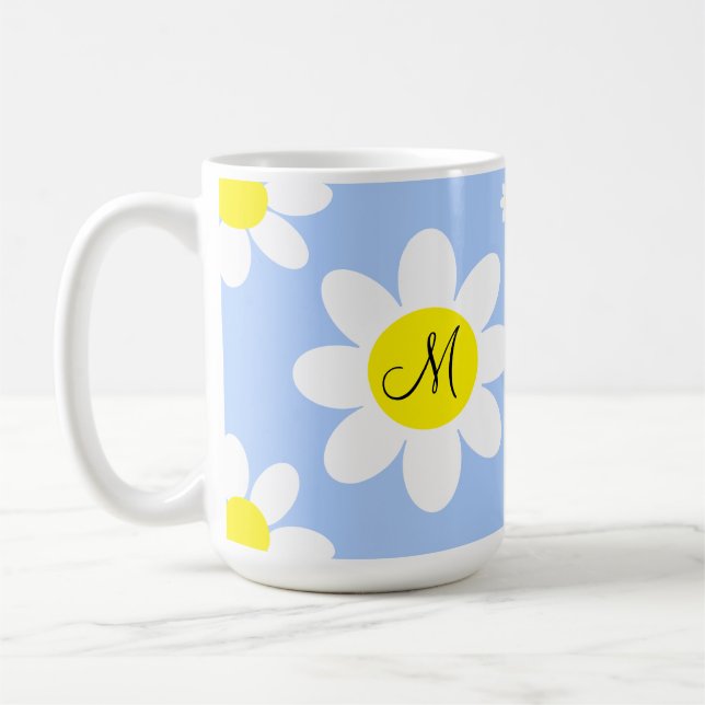 Taza De Café Iniciales de Personalizado floral azul y blanco li (Izquierda)