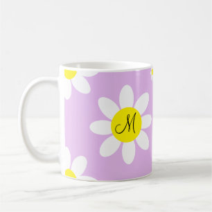 Taza De Café Iniciales de Personalizado floral blanca y púrpura