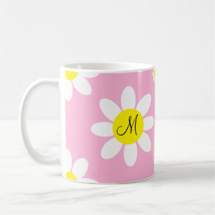 Taza De Café Iniciales de Personalizado floral blanco y rosa li