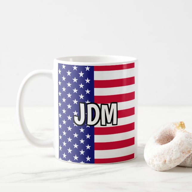 Taza De Café Iniciales del Personalizado de Bandera de Estados  (Con donut)