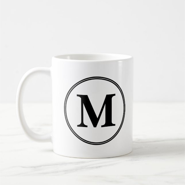 Taza De Café Iniciales monograma simple blanco y negro (Izquierda)
