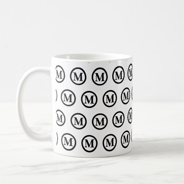 Taza De Café Iniciales monograma simple blanco y negro (Izquierda)