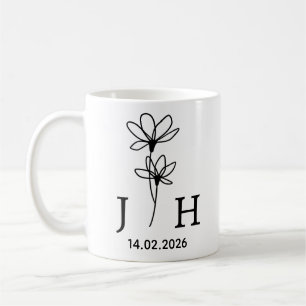 Taza De Café Iniciales Personalizadas, Fecha Floral Iniciales d