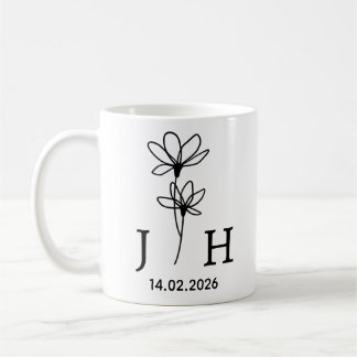 Taza De Café Iniciales Personalizadas, Fecha Floral Iniciales d