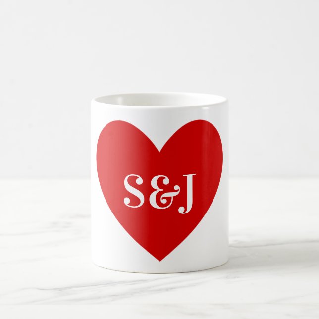 Taza De Café Iniciales Personalizados Forma sencilla de corazón (Centro)