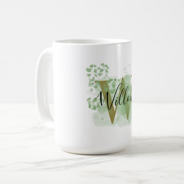 Taza De Café Inicio de Floral Verde Personalizado (Anverso izquierdo)