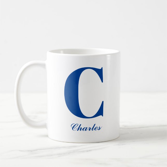 Taza De Café Inicio y nombre azul personalizados Mug (Izquierda)