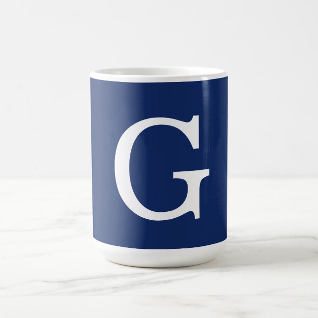 Taza De Café Initial Letter Monogram Blue White Plain Simple (Centro)