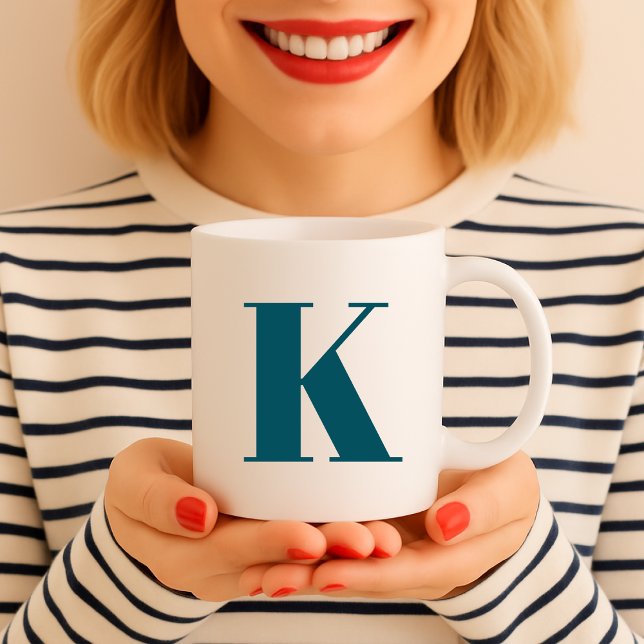 Taza De Café Initial Letter | Teal Monogram Modern Stylish Cool (Subido por el creador)