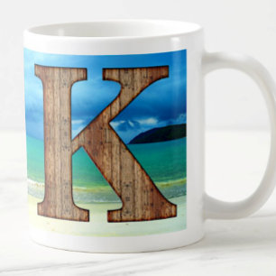 Taza De Café Initial Monogram Wooden Letter K Beach Ocean Scene