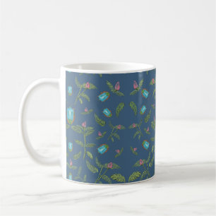 Taza De Café Insectos turquesa en azul con flor rosa
