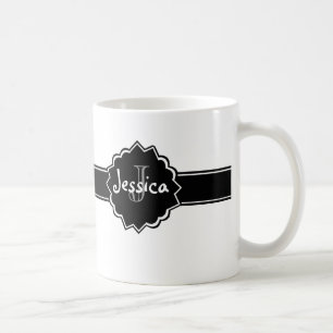 Taza De Café Insignia blanca negra con monograma