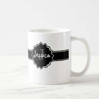 Taza De Café Insignia blanca negra con monograma