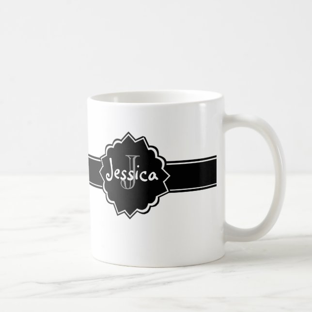 Taza De Café Insignia blanca negra con monograma (Derecha)