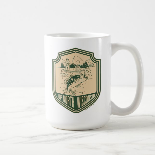 Taza De Café Insignia de pesca de Wisconsin Norte (Derecha)