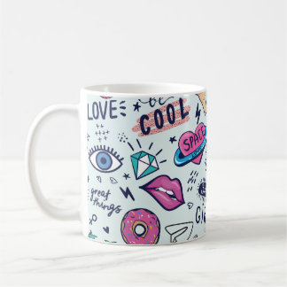 Taza De Café Insignias para el parche de moda. Patrón sin foco 