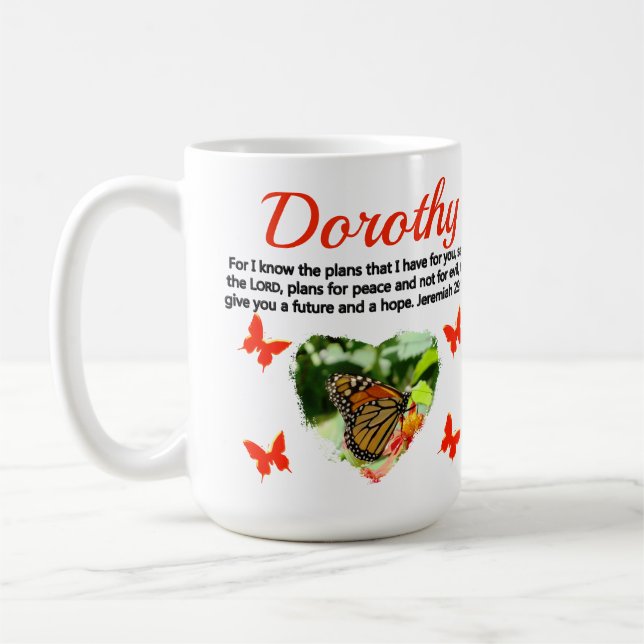 TAZA DE CAFÉ INSPIRACIÓN DE JEREMIAH 29:11 MARCA PERSONALIZADA (Izquierda)