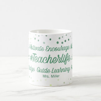Taza De Café Inspiración personalizada del texto verde del prof