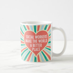 Taza De Café Inspirador trabajo social cita colores retro del c