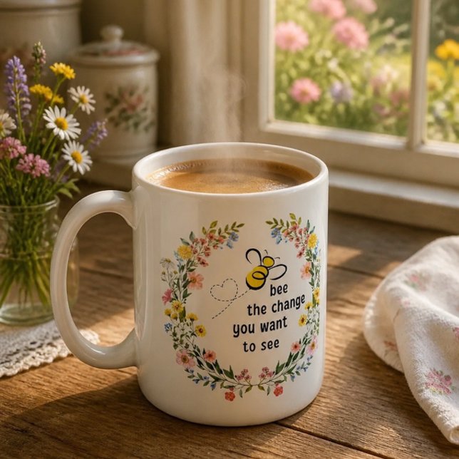 Taza De Café Inspiradora Bee The Change (Subido por el creador)