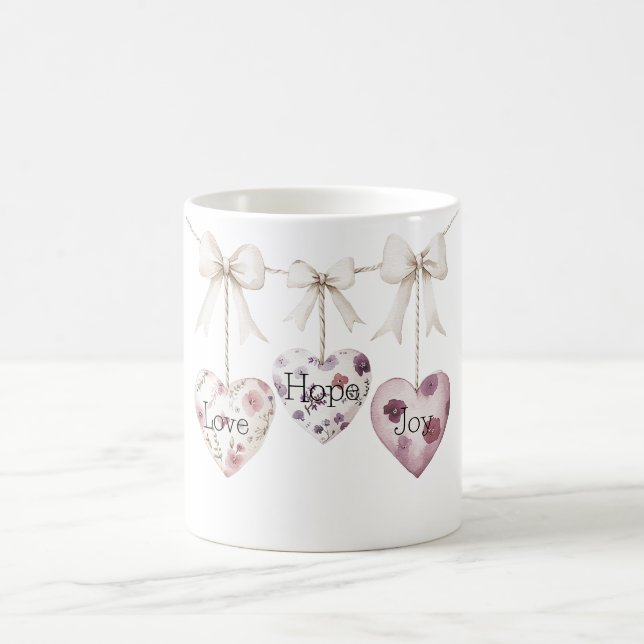 Taza De Café Inspirational Floral Love Hope Joy Heart Bow (Centro)