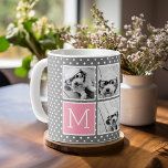 Taza De Café Instagram gris y rosa 5 monograma de Collage de fo<br><div class="desc">Patrón de puntos de Polka blanco y negro - Utilice cinco fotos cuadradas para crear un regalo único y personal. O puedes mantener al cachorro hipster y hacer un keepsake de moda. Si necesita ajustar las imágenes,  haga clic en la herramienta personalizar para realizar cambios.</div>